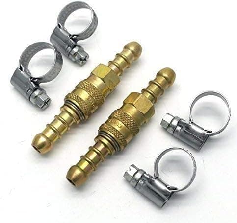 INTERGAS Quick Release Gas Hose Coupling Set – 2 x 8mm Propane Butane Hose Quick Release Fittings with 4 Hose Clips – Inline Gas Connector for BBQ Patio Heater Camping Cooker Caravan Accessories