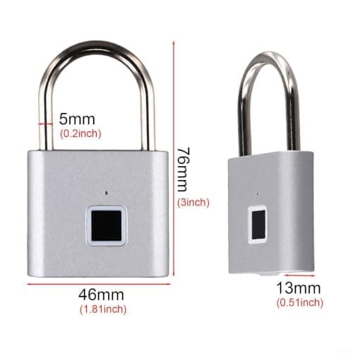 Biometric Padlock Stainless Steel Shackle 4mm Thick — view 2
