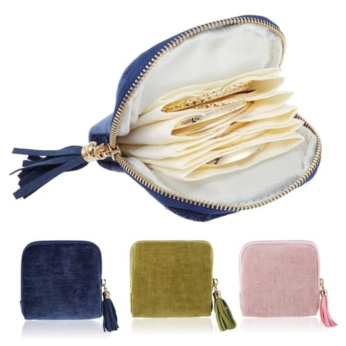 VOCOSTE Travel Jewelry Case, Portable Jewelry Organizer with 6 Independent Layers, Small Pouch Bag for Necklace Bracelet Rings Earring Storage, Women Gift Idea, Blue