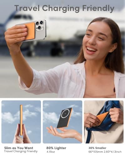 2026 Power Bank for Magsafe, Ultra Slim 5000mAh 20W Fast Charging Powerbank Wireless Magnetic Portable Charger,USB C in&Out PD Phone Battery Pack,for iPhone 12/13/14/15/16/17 Air Mini Plus Pro,Orange — view 4