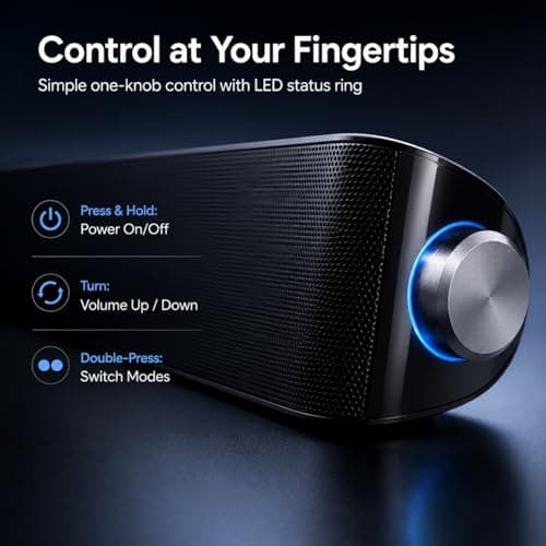 memzuoix USB-Powered PC Soundbar, Bluetooth 5.3, 6 W Desktop Speaker — view 3