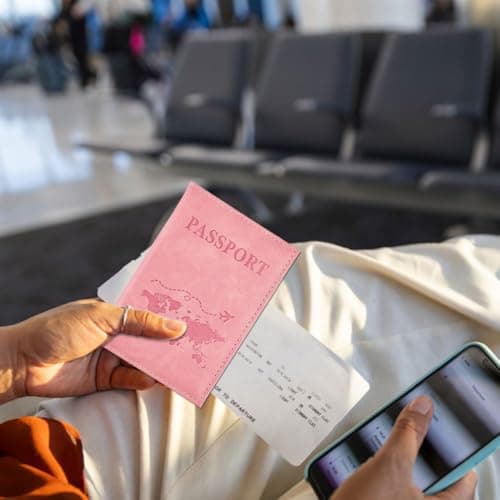 Copbopwn 2 Pcs Passport Holder Travel Wallet PU Leather Passport Cover Passport Case Pink Travel Accessories for Women Travel Accessories for Passport Ticket Boarding Pass Business Card Credit Card — view 5