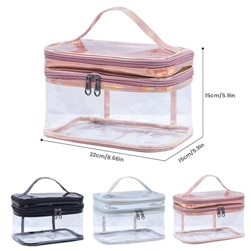 Clear Travel Toiletries Bag, Waterproof Toiletry Bags for Women and Men, Double- Layer Clear Makeup Bag with Handle,PVC Cosmetic Bag, Travel Accessories Wash Bag for Travel and Holiday (Silver) — view 2