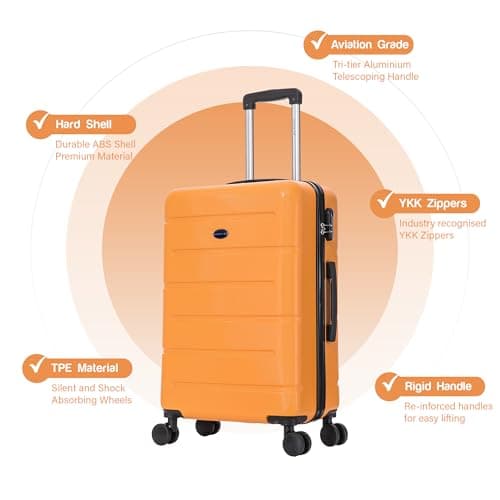Aerostar 20” Lightweight Small Hard Suitcase Cabin Hand Luggage 4 Spinner Wheels Carry On 55x35x20 | Accepted on All Airlines easyjet, RyanAir, British Airways, Emirates & More (Orange, 35 Litre) — view 2