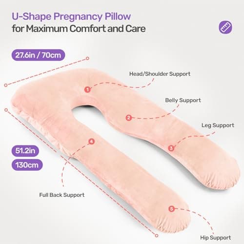 Nuliie Pregnancy Pillow for Sleeping, U Shaped (Pink) — view 2