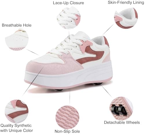 Roller Skate Shoes for Women Girls Sneakers with Detachable Wheels Sport Shoe Suitable for Halloween Christmas Birthday Party Gifts Pink — view 5