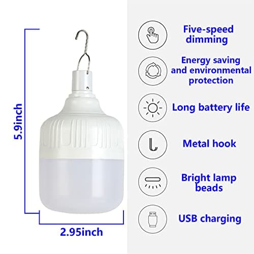 2 Pack 30W Rechargeable LED Camping Tent Bulb Lantern Emergency Light — view 4