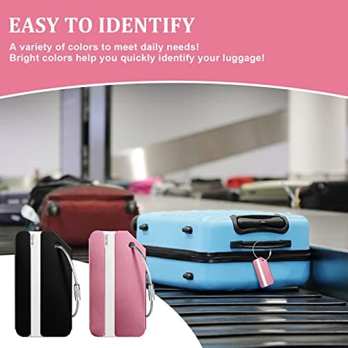 Luggage Tags, 2Pcs Aluminum Alloy Baggage Labels, Suitcase ID Tag Set, Handbag Tag Labels Travel Accessories for Checked Luggage, Hand Luggage and Handbags - Pink & Black — view 5