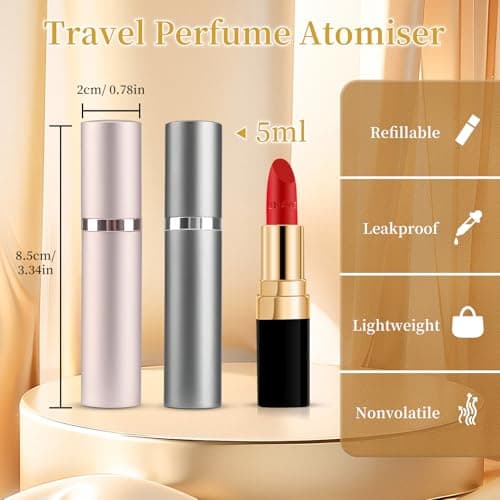 TonJin 2 PCS 5ml Travel Perfume Atomiser Refillable, Small Portable Empty Spray Bottle, Leakproof & Easy To Refill Perfume Decanter Cologne Dispenser for Women and Men(Grey & Pink) — view 3