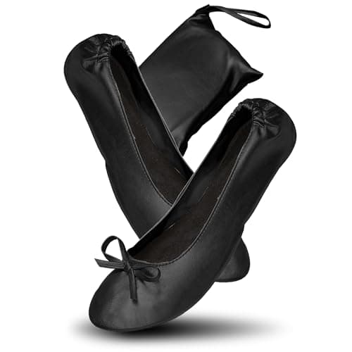 JJ PRIME - After Party Shoes with Foldable Bag Foldable Ballet Pumps Roll up Foldable Pumps (5/6 UK, Black)