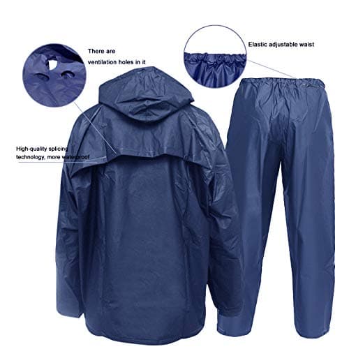 Rain Suits for Men Women, Ultra-Lite Waterproof Rain Coat (Jacket + Trousers) Sets Windproof Hooded Rain Gear Work wear(Navy Large) — view 3