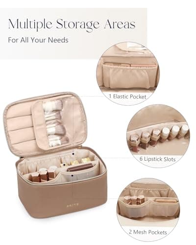 Prite Makeup Bag Toiletry Case for Women with Brush Holder, Beige, 2Pcs Set — view 5