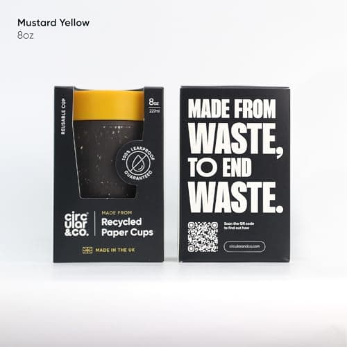 Circular&Co 8oz / 227ml Reusable Coffee Cup – Made from Recycled Paper Cups – Leakproof, Lockable Small Travel Mug, BPA Free – Grey & Mustard Yellow – Made in the UK — view 3