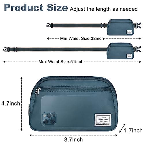 DMLuna Small Crossbody Bags for Women Trendy, Lightweight Waist Pack for Women & Men, Mini Belt Bag, Waist Bag with Adjustable Strap for Running Workout Traveling, Peacock Blue — view 3