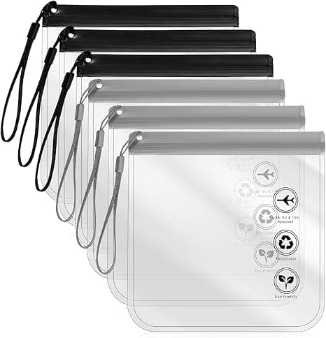 6 Pack Clear TSA Toiletry Bag 20x20cm Travel Essentials - 3 Grey & 3 Black