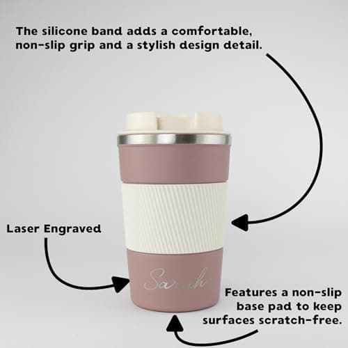 cribstar Personalised Engraved Insulated Travel Mug | Stainless Steel Tumbler | Double-Walled Tea/Coffee Cup | Leak-Proof & Reusable | Keeps Hot 12h / Cold 24h | Thermal Mug (Mocha, 380ml) — view 2