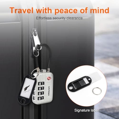 GRIFEMA GA1008W TSA Approved 4-Digit Combination Luggage Lock, Secure Travel Lock with Steel Cable for Suitcases, Backpacks, Gym Lockers - White — view 3
