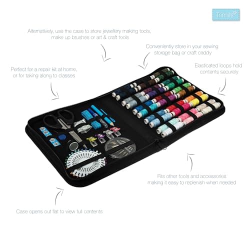 Trimits Premium Sewing Kit - Travel Case Sewing Supplies for Adults, Beginners, DIY, Home, Emergency, Button Repair & Clothing Fixes w/Thread Needles Scissors Tape Buttons & More - 22.5 x 20 x 3.5cm — view 5
