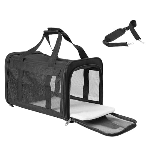 REQUISITE NEEDS Pet Carrier, Soft-Sided Foldable Travel Bag, Airline Approved, Large Size for Cats and Dogs up to 17 lbs, Black, with Shoulder Strap and Removable Mat — view 5