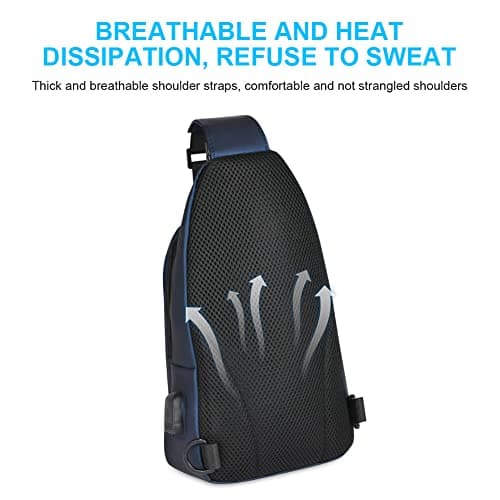 Aucuu Shoulder Bags Chest Bags, Usb Rechargeable Sling Bags, Crossbody Daypacks Small Backpacks, Anti-theft Waterproof Lightweight One Strap Rucksack Messenger Bags for Hiking, (Blue) — view 5