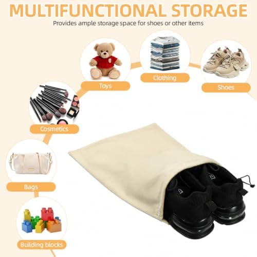 OSDUE 4 Pcs 45 x 35 cm Travel Shoe Bags with Drawstring for Packing, Beige — view 6