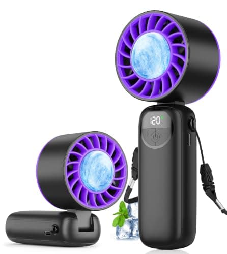 Handheld Portable Turbo Fan with Cooling Plate, Powerful 21000 RPM, 5000mAh Battery, Speed (1-120), Up to 22Hrs Cooling, 90°Foldable Rechargeable Mini Hand Held Fans for Travel/Outdoor/Home/Office