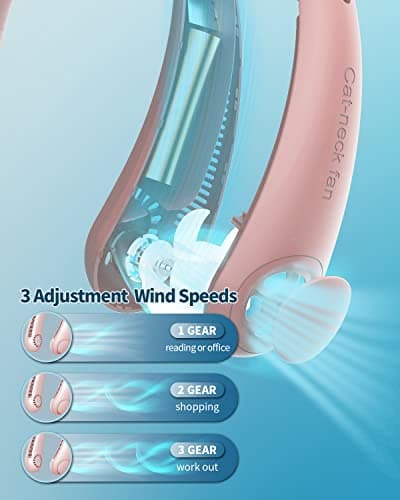 Neck Fan, Portable Neck Fan USB Rechargeable, Hands Free Bladeless Personal Fan with 360°Cooling Airflow, 3 Wind Speed for Home Office Travel Sports Outdoor Summer — view 3