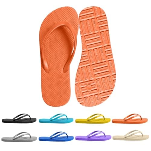 Women's Non-Slip Flip Flops Ultra Lightweight Basic Thongs Rubber Soft Slide Slip-on Shoes Beach Pool Shower Sandals (Orange, Adult, Women, 7, Numeric Range, UK Footwear Size System, 8, Medium)