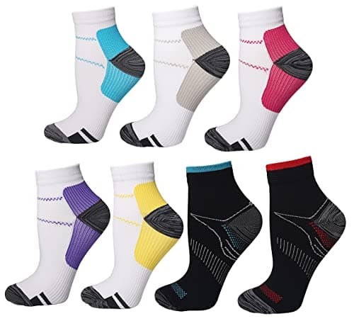 XIMISUN 7 Pairs Compression Socks for Women & Men Plantar Fasciitis Relief Foot Pain, Arch Support- Upgraded Sport Compression socks Best for Athletic Running Medical Pregnant (S-M, 7 colors)