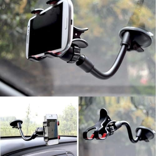 Flexible Car Phone Mount, Universal Dashboard Holder with Gooseneck Arm, Black and Red, Adjustable Clamp for Mobile Devices — view 4