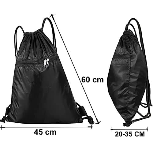 SAWANS Drawstring Bag String Gym Sack Drawstring Sports Bag Swim Men Women Sack Outside Pocket Zipper PE Backpack Beach School Holidays Swimming Travel Boy Girl Waterproof (Black) — view 4
