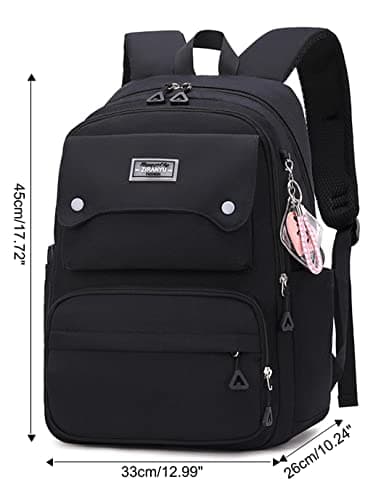 SellerFun Teen Girls Casual Backpack High Middle School Daypack Women Daily Travel Laptop Bag(A Black,29 Liters) — view 2