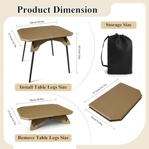 Mingfuxin Outdoor Foldable Camping Table, Portable Lightweight Picnic Table with Height Adjustable Legs Collapsible & Carry Bag Dining Table for Kitchen Garden Beach Fishing BBQ Indoor Outdoor — view 2