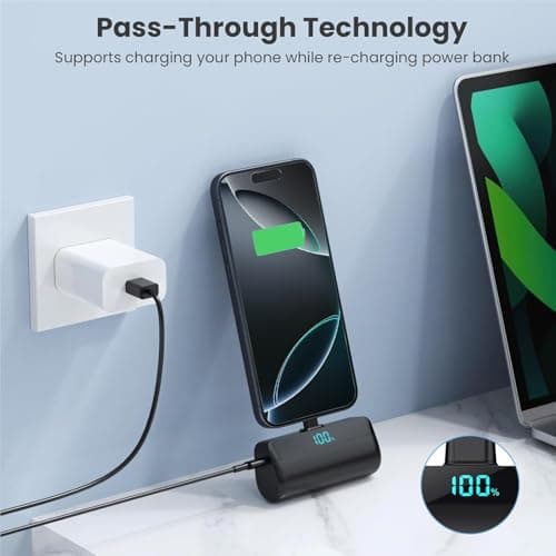 Mini Power Bank 5200mAh for iPhone 15/16,[2025 Upgraded] PD USB C Fast charging portable charger, Compact LCD Display Battery Pack Compatible with iPhone 16/16 Pro Max/15 Series,Galaxy,Android etc — view 6