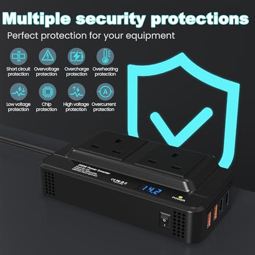 200W Car Voltage Converter Inverter with 2 Sockets and 4 USB Ports Fast Charging Car Charger DC 12V to AC 230V with Cigarette Lighter Plug for Business Trips and Vacation — view 5