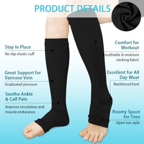 ACWOO Compression Socks for Women & Men, 2 Pairs Open Toe Graduated Stockings Support, Non-Slip Flight Socks Running Socks for Sports, Flying, Maternity Pregnancy, Nurses, Travel, Running — view 2