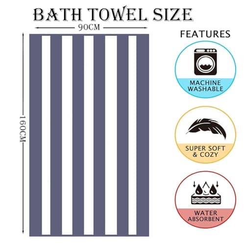 Large Thin Microfibre Beach Towel with Bag for Adult Men Women,160x90cm Gray Stripe Beach Towels Quick Dry Sand Free Lightweight Swim Bath Towel for Travel,Swimming,Pool,Holiday,Camping,Yoga,Gym Sport — view 2