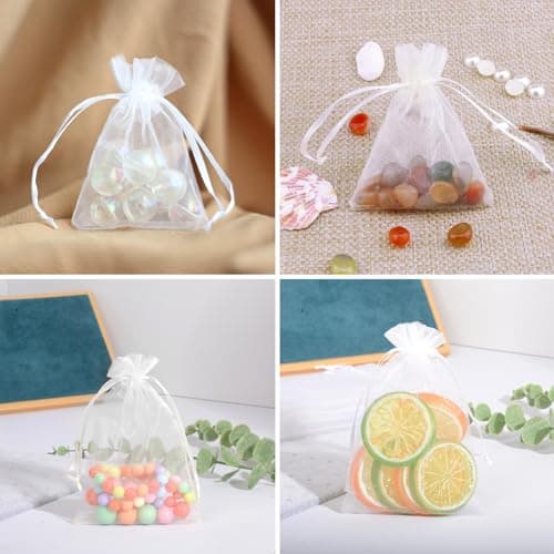 vaolmlop 100 Pcs White Organza Pouches,7x9 cm Small Gift Bags,Jewelry Bags with Drawstring,Mini For Wedding,Christmas,Party Supplies — view 4