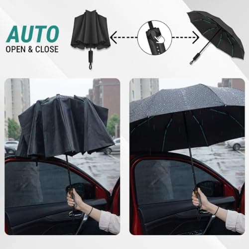 LEVADA Large Windproof Automatic Umbrella 105cm, Heavy Duty with 10 Triple-Reinforced Ribs, Double Layer UV Protection Canopy, Strong & Durable Folding Umbrella (Green) — view 2