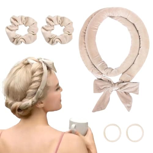 Heatless Curlers Headband - 5PCS No Heat Overnight Curls Headband - Soft Sleep Overnight Hair-Curls Set - Hair Curlers Rods Curling Gift Kit for Women Girls Short & Long Hair(Off-white)