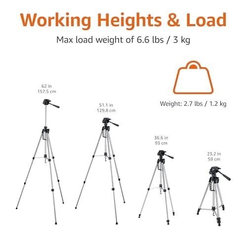 Amazon Basics 152cm/60inch Camera Tripod, Lightweight, with Bag, Adjustable Height, for DSLR Cameras, Black — view 4
