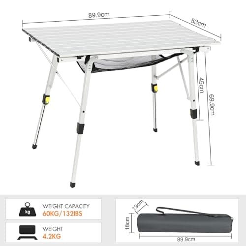 Portal Camping Tables That Fold up 90×53cm Picnic Table Folding Portable with Height Adjustable Legs Collapsible 3ft Aluminium Rollup Outdoor Lightweight Foldable for Beach Fishing Garden BBQ — view 2