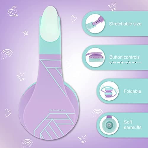 PowerLocus Bluetooth Headphones for Kids, Kids Wireless Headphones Cat Ear LED Light Up, Foldable Volume Limited Headphone with Microphone Wireless/Wired Headset with Micro SD/TF for Phones/PC/iPad — view 4
