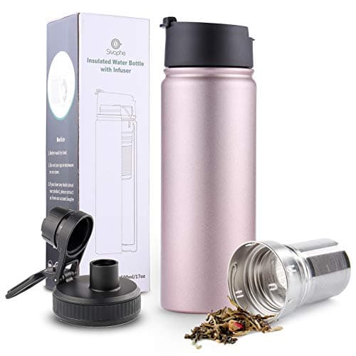 Sivaphe Tea Infuser Bottle Insulated Water Bottle Stainless Steel Drink Flasks Leak-Proof for Sports Outdoor, Double Walled Vacuum with Lids 500ml Rose Gold
