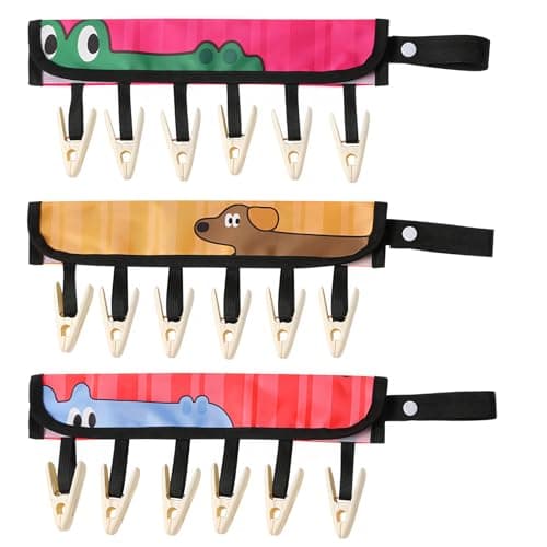 QOPAHI 3-Pack Cartoon Sock Hangers for Drying, 38.6cm Dryer Hanger with 6 Pegs, Folding Windproof Sock Dryer Clips, Portable Underwear Hangers for Heated Airers Washing Lines Home & Travel