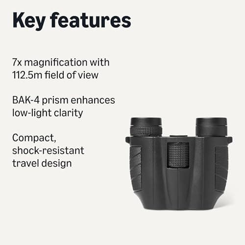 Amazon Basics 7x25 Mini Compact Binoculars for Adults, FMC Optics, BAK-4 Prism, Lightweight Portable Design for Travel and Outdoor Use, Black — view 2