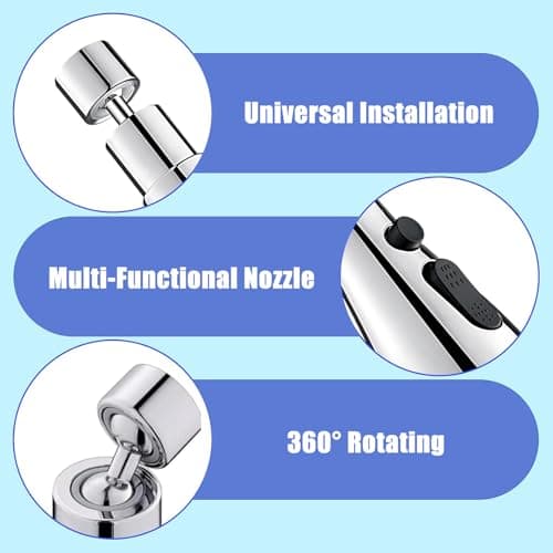 Faucet Extender,360° Rotating Kitchen Tap Spray Head Tap Extender for Kitchen Sink Universal Faucet Adapter Multi-Pattern Tap Attachment for Kitchen Sink Tap Aerator and Sprayer Silver — view 3
