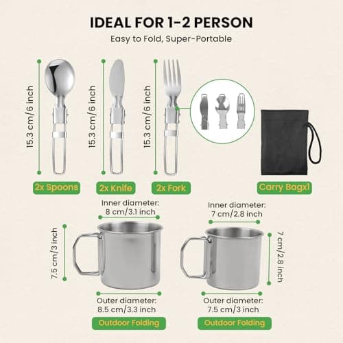 GEEKHOM Stainless Steel Camping Cookware Set - Outdoor Pot and Pan Set with Bonus Cutlery, Storage Bag, Perfect for Hiking, Camping, Backpacking, Picnics — view 3