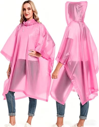 JXJIUA 2 Pack Rain Ponchos for Men/Women Waterproof Reusable Emergency Raincoats with Hoodand Drawstring -Lightweight Ponchos Pink — view 6