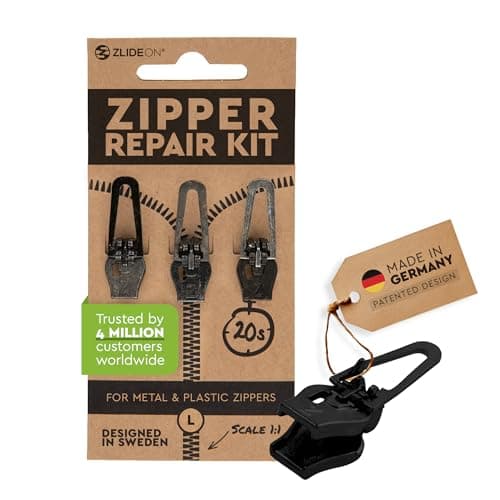 Zlideon Universal Zipper Repair Kit for Plastic, Metal Zippers- 3pcs, Black